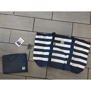 Bang & Carsen Nautical Stripe Packable Travel Tote Bag Navy White NWT